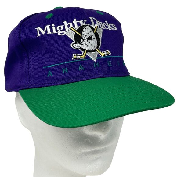 Vintage 90s Anaheim Mighty Ducks Hat Cap NHL Snapback Twins Enterprises Purple - Picture 1 of 9